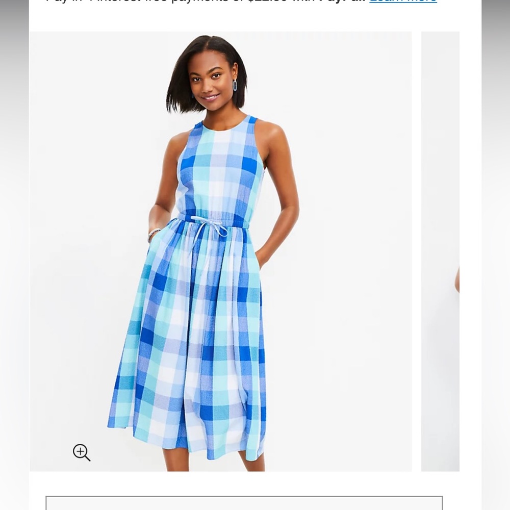 Loft blue white aqua plaid midi dress. New. Size xxsp.